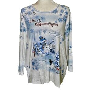 Women’s Whimsical Christmas Top Snowman Print Winter Holiday Long Sleeve Sz XXL